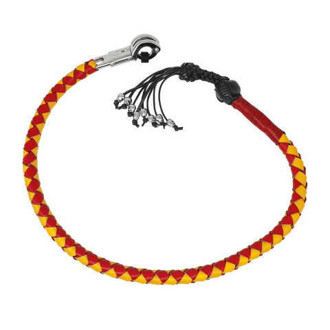 42" Long Get Back Whip Yellow & Red with Monkey Fist & Skulls