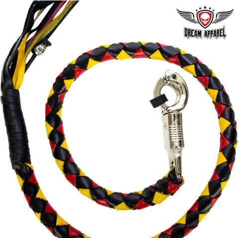 42" Inch Long Hand-Braided Get back Whip - Black/Yellow/Red