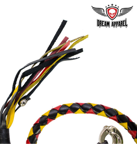 42" Inch Long Hand-Braided Get back Whip - Black/Yellow/Red