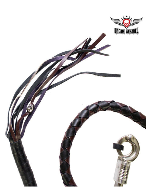 42" Inch Long x 1" Inch Thick Naked Leather Hand-Braided Get back Whip - Black/Dark Brown