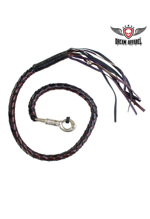 42" Inch Long x 1" Inch Thick Naked Leather Hand-Braided Get back Whip - Black/Dark Brown