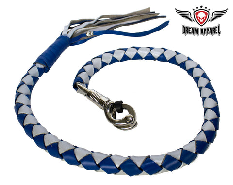 Blue And Silver Hand-Braided Leather Get back Whips - 2" Thick/42" Length