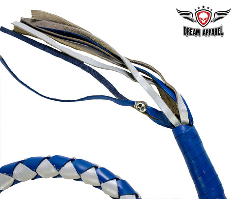 Blue And Silver Hand-Braided Leather Get back Whips - 2" Thick/42" Length