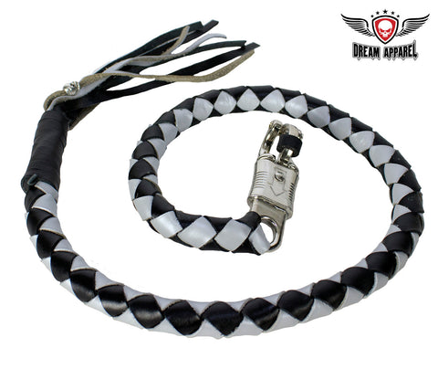 Black And Silver Hand-Braided Leather Get back Whips - 2" Thick/42" Length