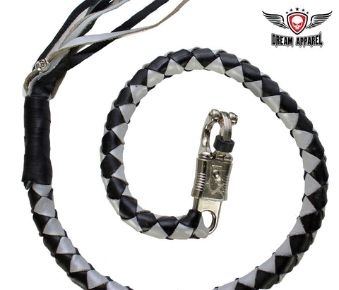 Black And Silver Hand-Braided Leather Get back Whips - 2" Thick/42" Length