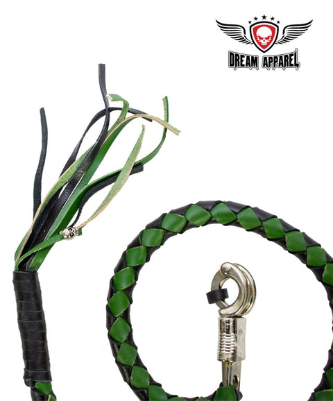 42" X 2" Hand-braided Naked Leather Get Back Whip - Black/Green