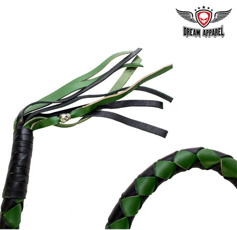 42" X 3" Hand-braided Naked Cowhidwe Leather Get Back Whip - Black/Green