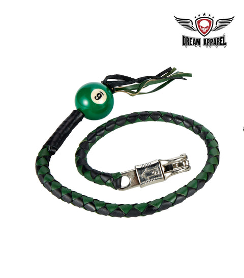 Black And Green Fringed Get Back Whip W/ Pool Ball