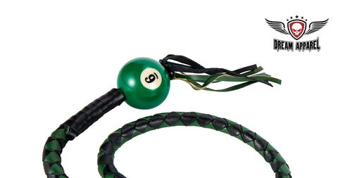 Black And Green Fringed Get Back Whip W/ Pool Ball