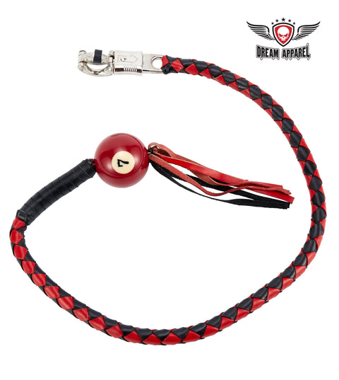 Black And Red Fringed Get Back Whip W/ Pool Ball