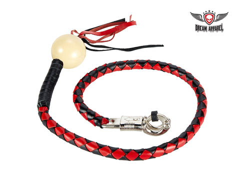 Black And Red Fringed Get Back Whip With White Pool Ball