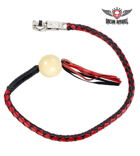 Black And Red Fringed Get Back Whip With White Pool Ball