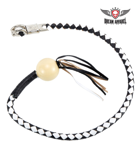 Black And White Fringed Get Back Whip W/ Pool Ball