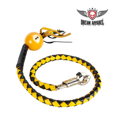 Black And Yellow Fringed Get Back Whip W/ Pool Ball