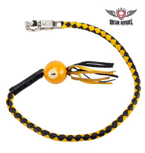 Black And Yellow Fringed Get Back Whip W/ Pool Ball