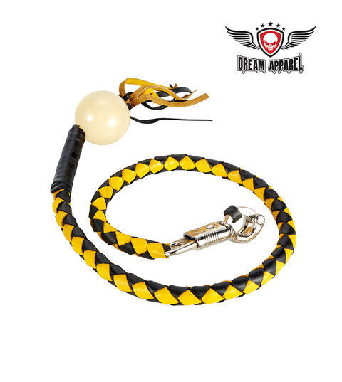 Black And Yellow Fringed Get Back Whip With White Pool Ball