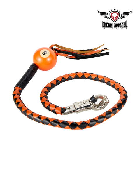 Black And Orange Fringed Get Back Whip W/ Pool Ball