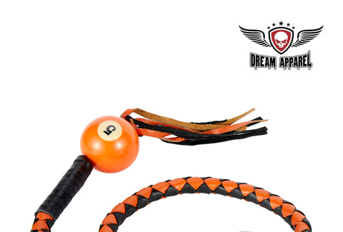 Black And Orange Fringed Get Back Whip W/ Pool Ball