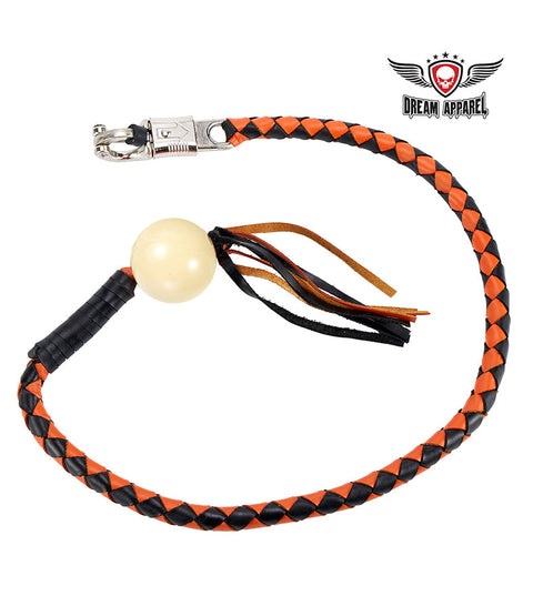 Black And Orange Fringed Get Back Whip With White Pool Ball