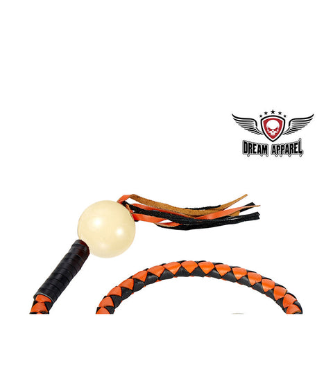 Black And Orange Fringed Get Back Whip With White Pool Ball