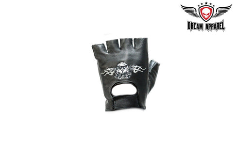 Motorcycle Fingerless Gloves With Eagle In Flames