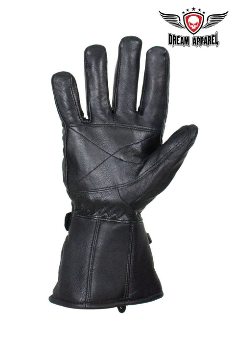 Long Raincover Black Naked Cowhide Leather Gauntlet Gloves