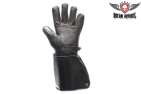 Black Leather Motorcycle Gloves with Lined Gauntlets