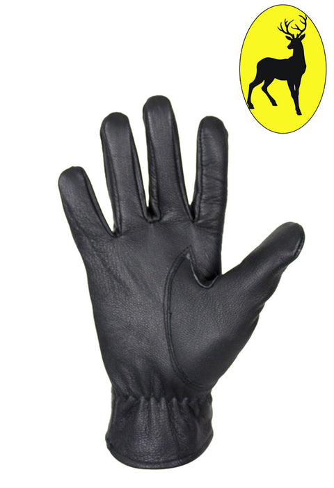 Ladies Deer Skin Leather Gloves W/ Zipper - Black