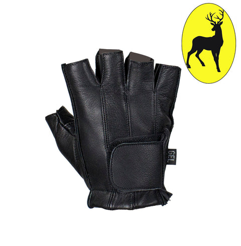 Gel Palm Riding Fingerless Deer Skin Gloves Full Panel