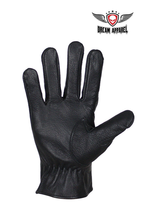 Deer Skin Leather Gloves W/ Zipper - Black