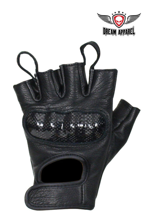 Fingerless Deer Skin Leather Gloves W/ Padded Knuckle Protectors