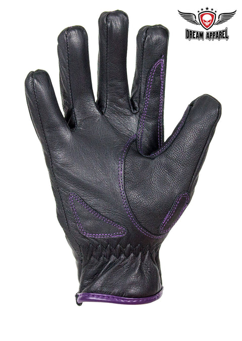 Purple-Heart Graphic Embroidered Leather Gloves