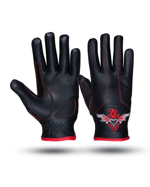 Dream Apparel Embroidered Red Heart Graphic Naked Leather Gloves