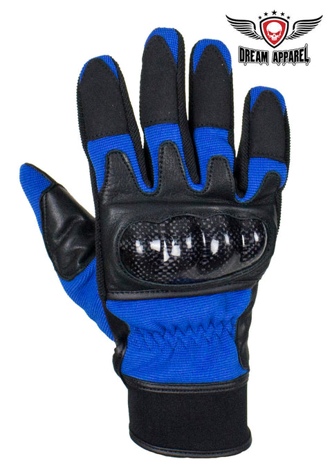 Dream Apparel Blue/Black Knuckle Protector Leather Motorcycle Gloves