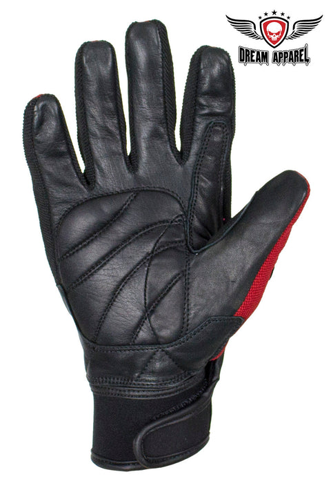 Dream Apparel Red and Black Leather Motorcycle Gloves