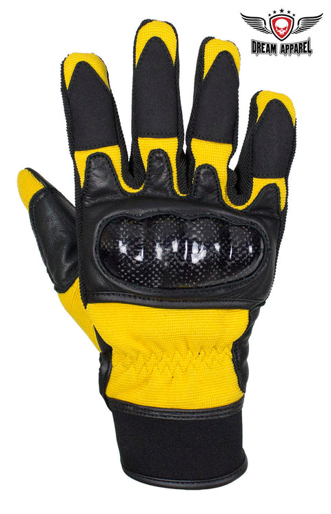 Dream Apparel Yellow and Black Leather Motorcycle Gloves