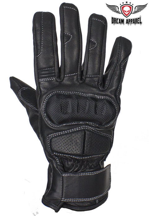 Dream Apparel Full Finger Leather Carbon Fiber Shell Over knuckles Motorcycle Riding Gloves