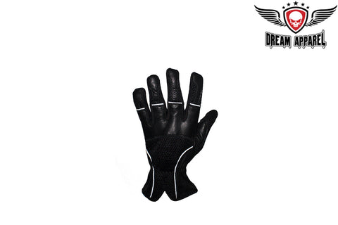 Dream Apparel Black Leather Motorcycle Riding Gloves