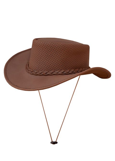 Dream Apparel Genuine Leather Cowboy Western Brown Hat Men & Women - Steampunk Wide Brim Top Hat