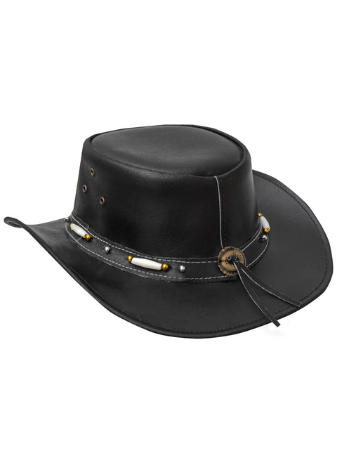 Dream Apparel Men's Black Premium Leather Western Cowboy Hat for Halloween Deadman