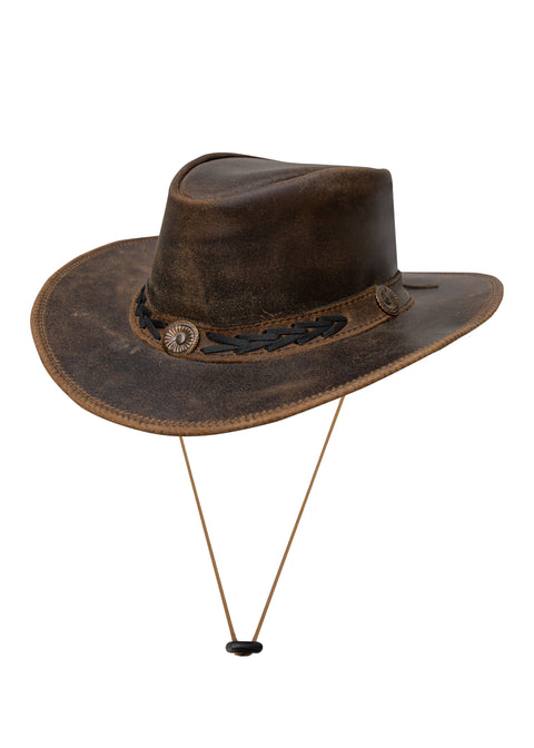 Dream Apparel Men's Brown Premium Leather Western Cowboy Hat for Halloween Deadman