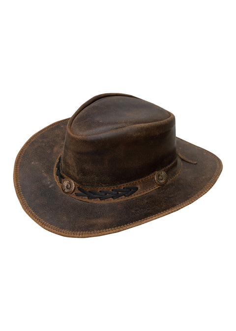 Dream Apparel Men's Brown Premium Leather Western Cowboy Hat for Halloween Deadman