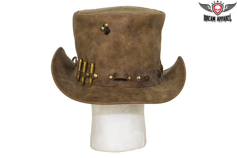 Brown Leather Deadman Top Hat