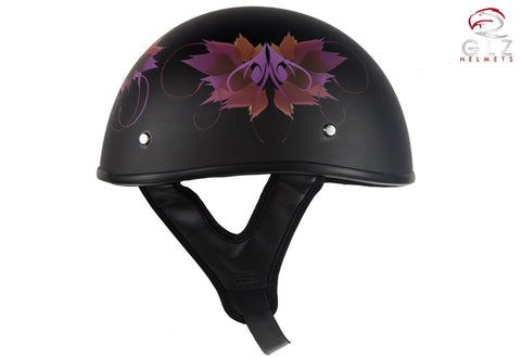 DOT Approved Low Profile Flat Black Motorcycle Helmet With Fairy & Flowers