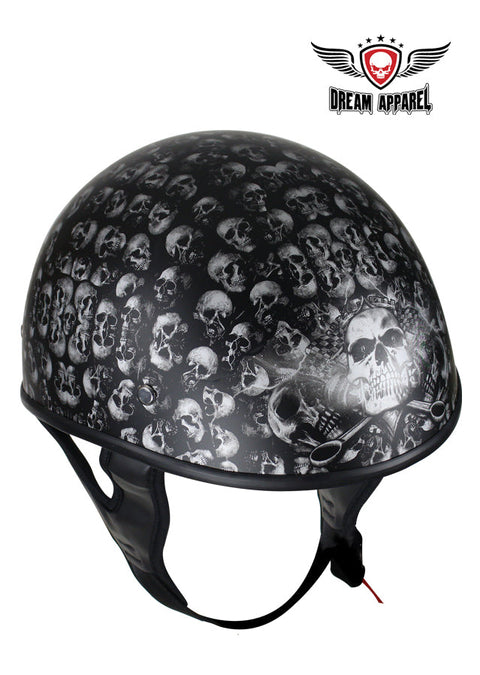 DOT Low Profile Motorcycle Helmet With Skulls Graphic