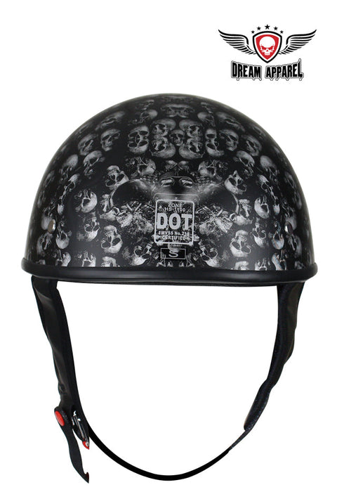 DOT Low Profile Motorcycle Helmet With Skulls Graphic