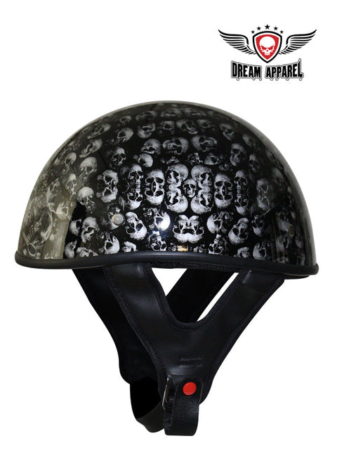 DOT Approved Low Profile Motorcycle Helmet With Black Finish & Skull Graphics