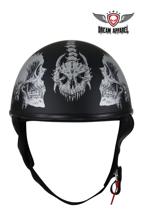 Flat Black DOT Helmet with Grey Horned Skeletons