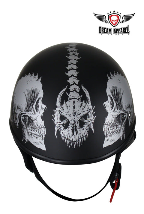 Flat Black DOT Helmet with Grey Horned Skeletons