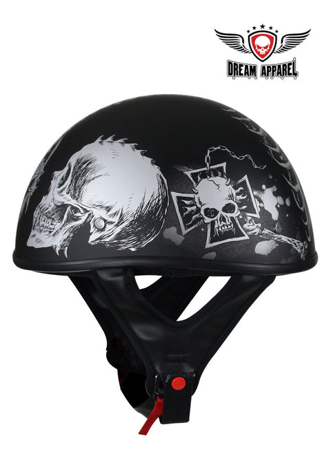 Flat Black DOT Helmet with Grey Horned Skeletons